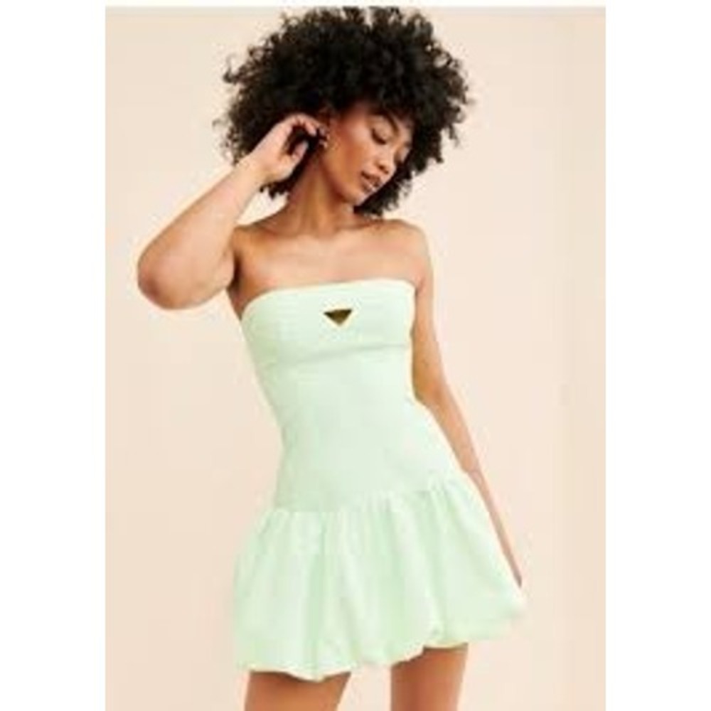 Amanda Uprichard Strapless Bubble Hem Mini Dress Lime Green Size L Wedding Guest